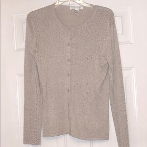 Pursuits Ltd Silk Women's Sparkling Cardigan Sweater M Taupe Vintage Office Glam